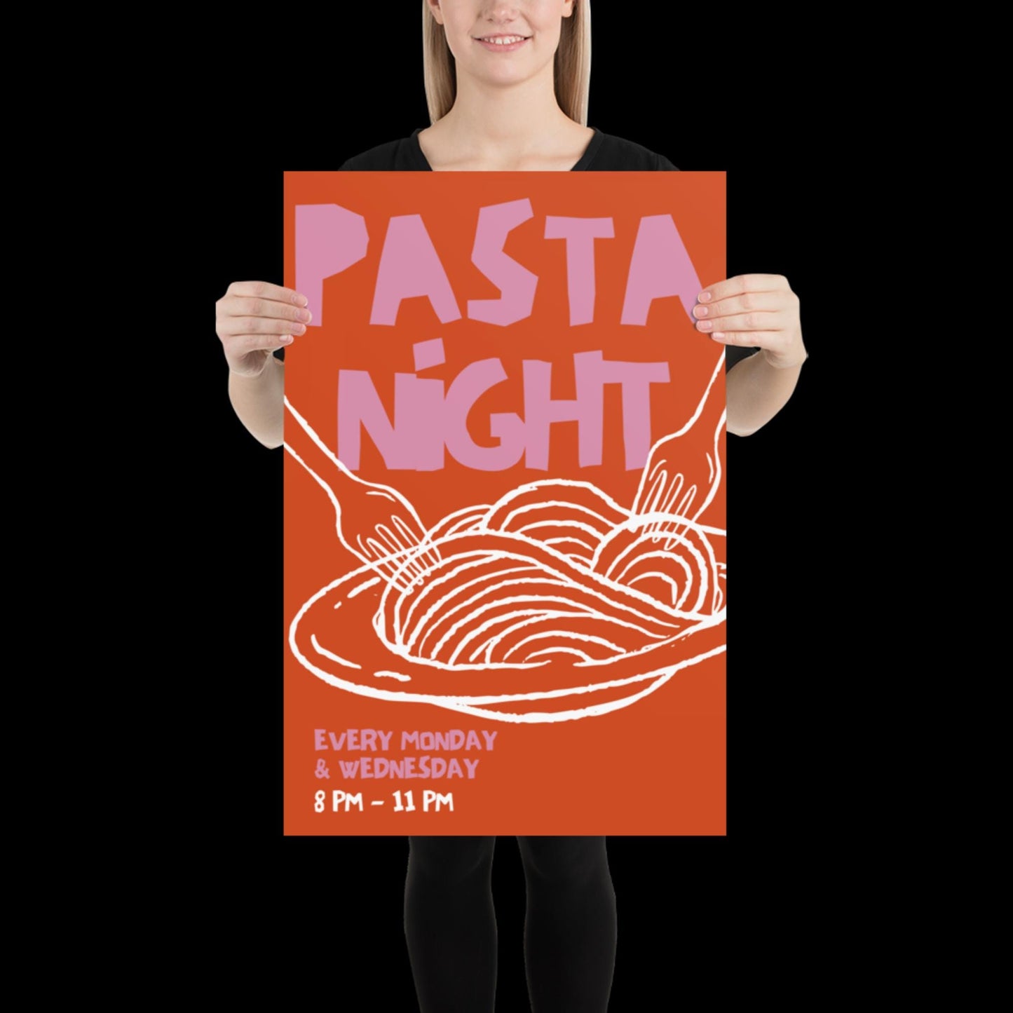 Pasta Night Wall Art Poster • Pink and Orange • Pasta Print Poster • Minimalistic Kitchen Wall Art • Aesthetic • Trendy Wall Art