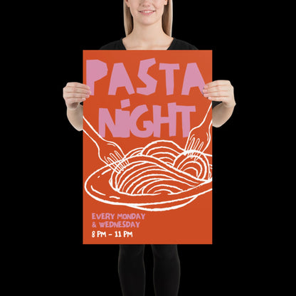 Pasta Night Wall Art Poster • Pink and Orange • Pasta Print Poster • Minimalistic Kitchen Wall Art • Aesthetic • Trendy Wall Art