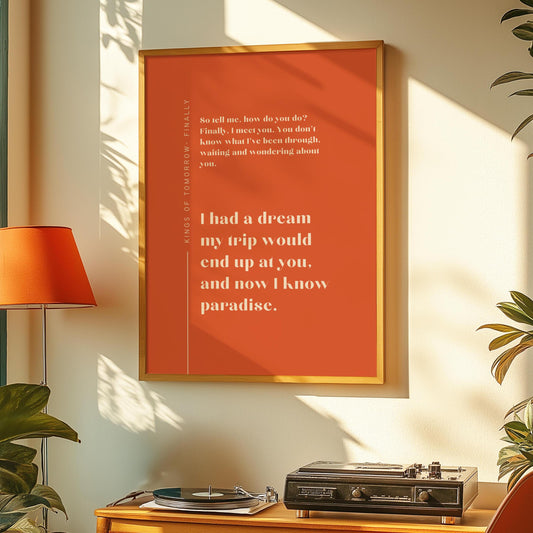 Finally Kings of Tomorrow Inspired Lyric Print Orange and Beige - Ibiza Funky Disco House Music A1 A2 A3 Typographic Disco Ball