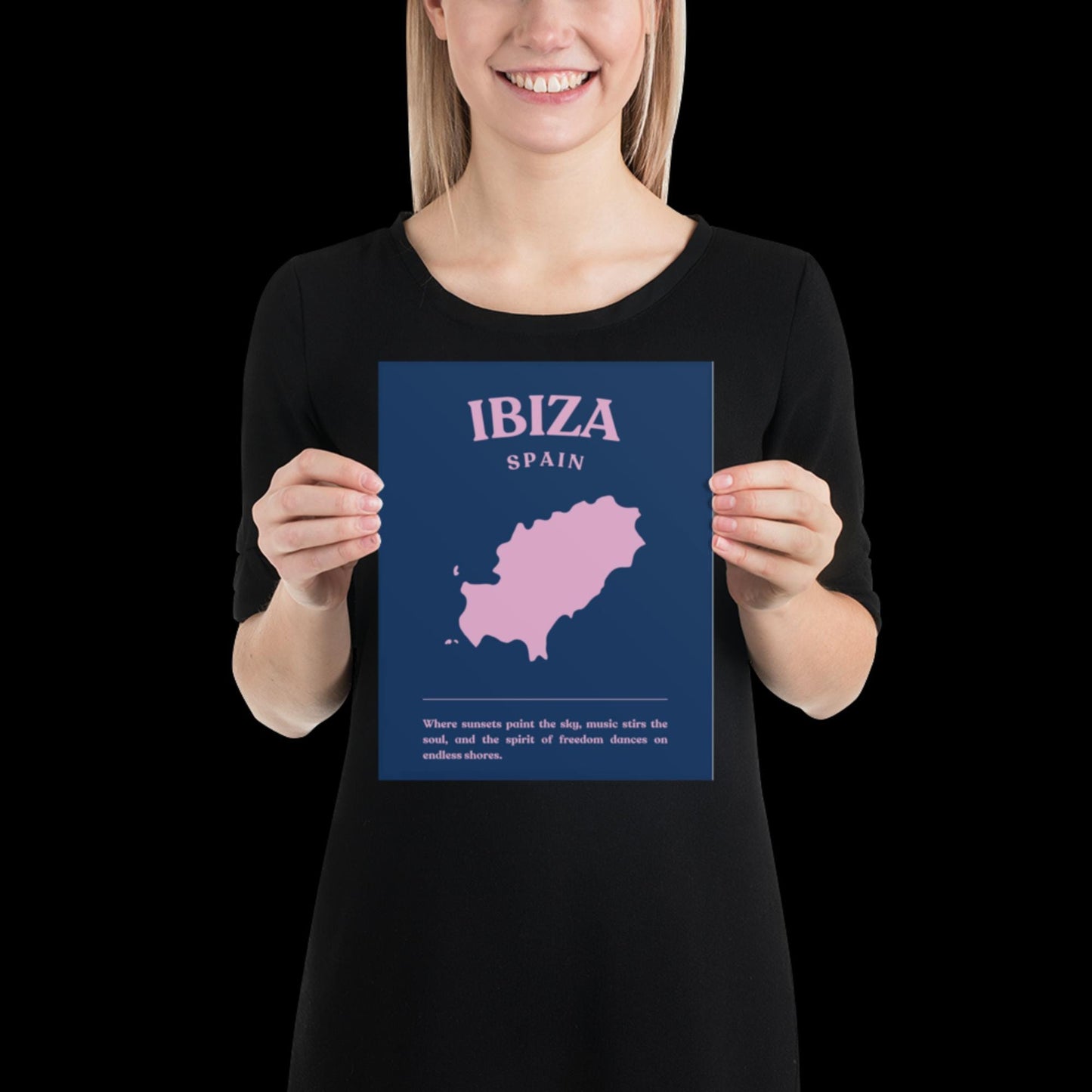 Ibiza Spain Navy Blue and Pink Wall Print - Ibiza Colourful Funny Cute Birthday Christmas Gift Unique Leopard Cocktail