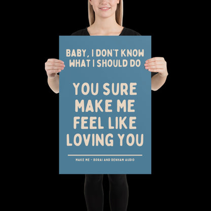 Make Me Inspired Blue and Beige Print - Borai Denham Audio Ibiza Bold Typographic Colourful House Music Poster Groovy Bar Disco Funky