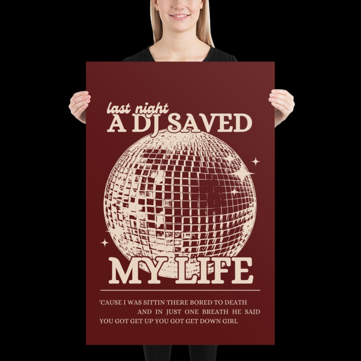Last Night a DJ Saved My Life Red and Beige Wall Print - Ibiza Colourful Funny Cute Birthday Christmas Gift Unique Leopard Disco Ball