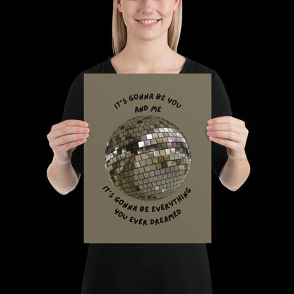 You and Me Silver Gray Disco Ball Wall Print - Ibiza Colourful Funny Cute Birthday Christmas Gift Unique Leopard Cocktail