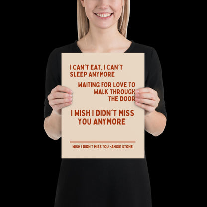 Wish I Didn't Miss You Angie Stone Inspired Print - Beige and Red - Lyric Ibiza Bold Typographic Colourful House Music Poster Groovy Disco
