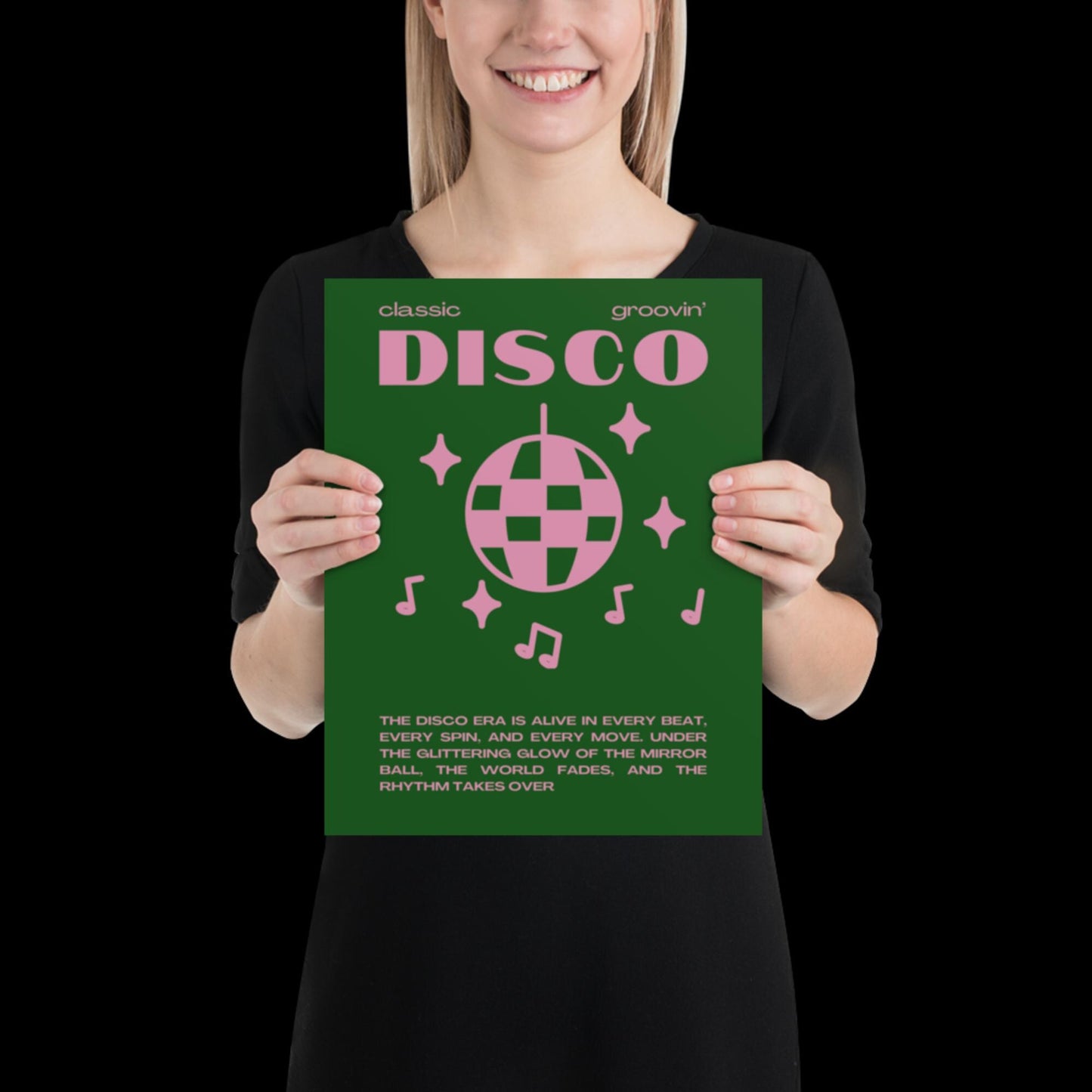 Disco Graphic Green and Pink Monochrome Wall Print - Ibiza Colourful Funny Cute Birthday Art Gift Unique Funky House Music Poster Lyrics
