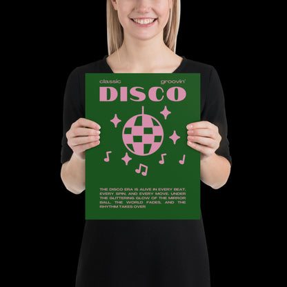 Disco Graphic Green and Pink Monochrome Wall Print - Ibiza Colourful Funny Cute Birthday Art Gift Unique Funky House Music Poster Lyrics