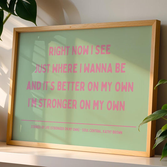 Strings of Life Soul Central Lyric Print - Green and Pink - Disco Music Poster Wall Art Retro Inspired Music Bold Typographic Quote