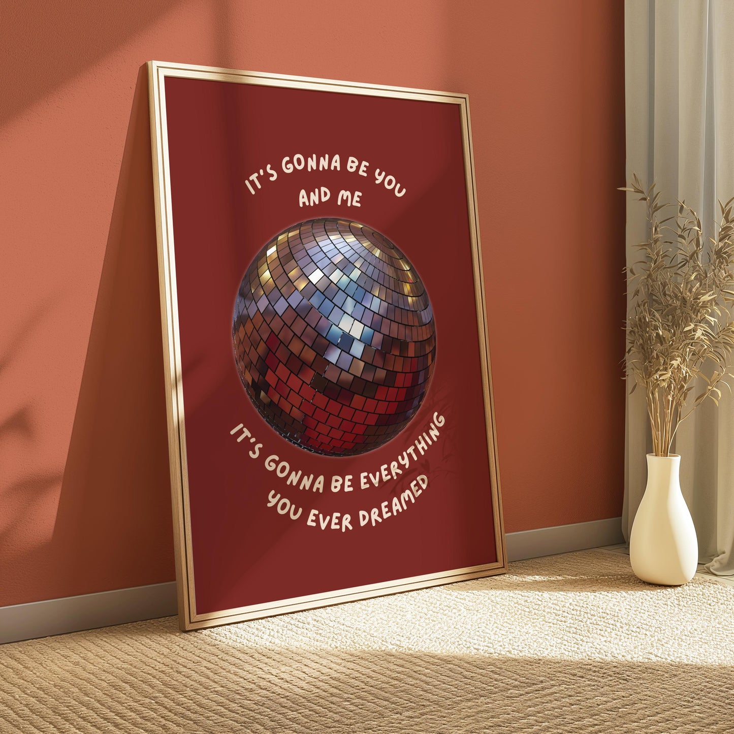 You and Me Red Disco Ball Wall Print - Ibiza Colourful Funny Cute Birthday Christmas Gift Unique Leopard Cocktail