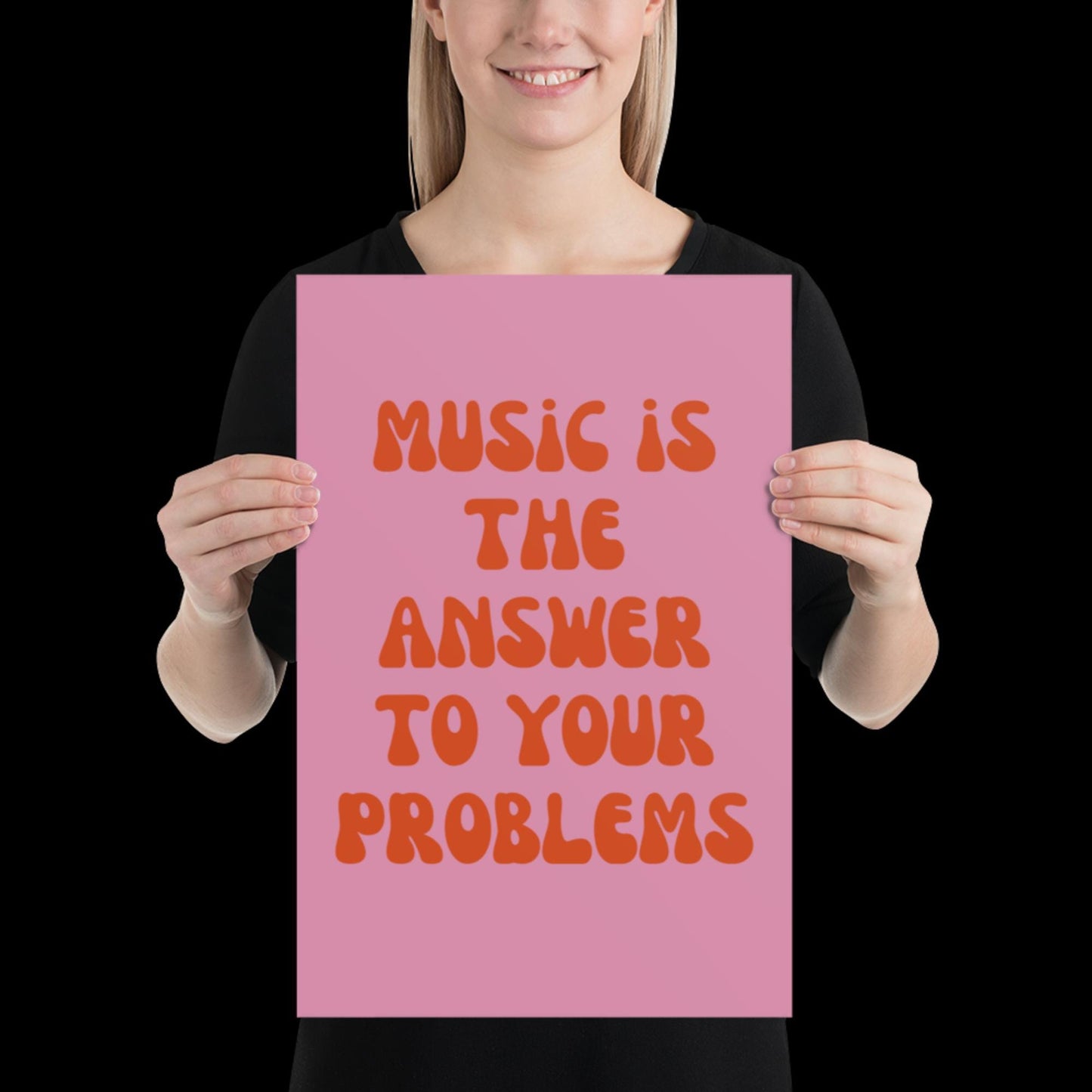 Music is The Answer Lyrics 001 Pink Wall Print -  Ibiza Colourful Funny Cute Birthday Art Gift Unique Funky House Music Poster Disco