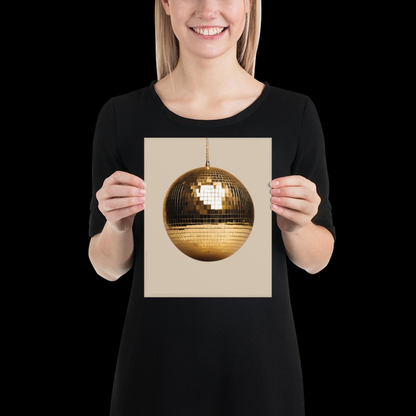 Gold Disco Ball Wall Print | Beige | Mirror Ball | Trendy | Music Poster | Wall Art | Funky | Typographic | A1 A2 A3 | Realistic | Ibiza