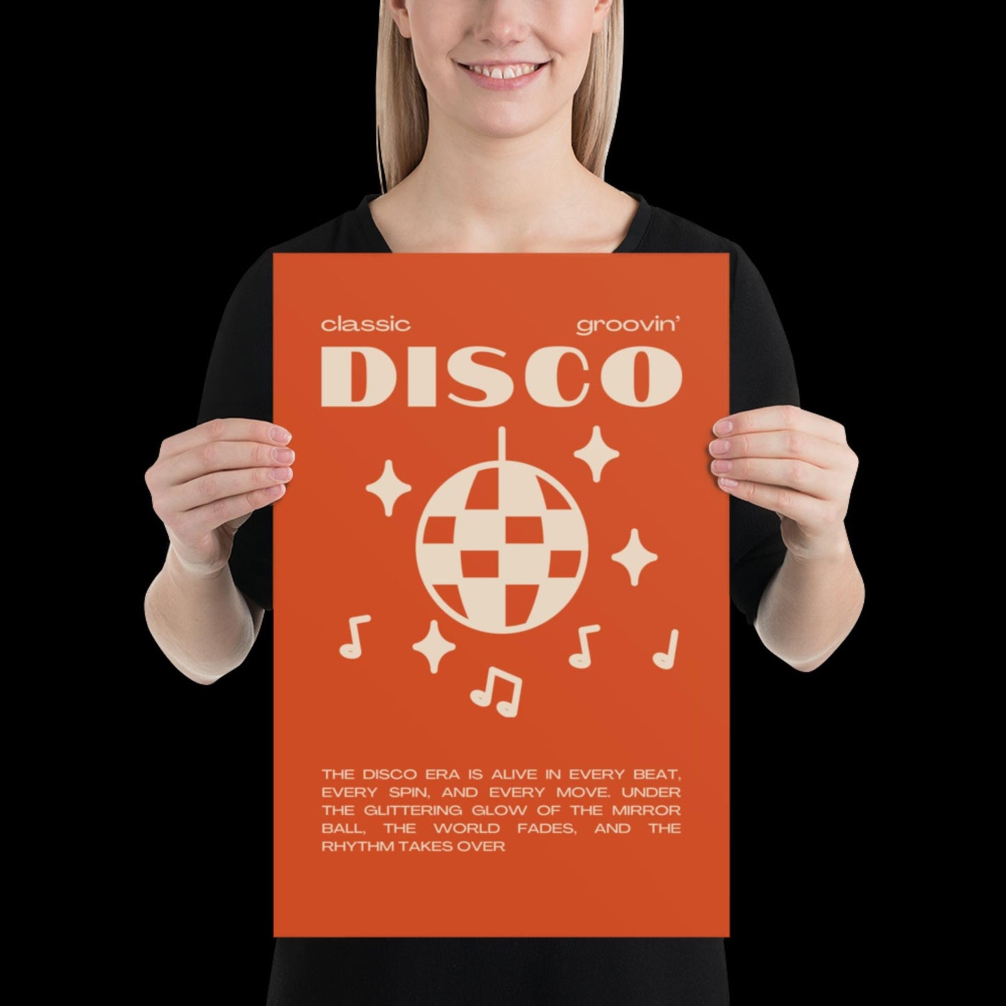 Disco Graphic Orange and Beige Monochrome Wall Print - Ibiza Colourful Funny Cute Birthday Art Gift Unique Funky House Music Poster Lyrics