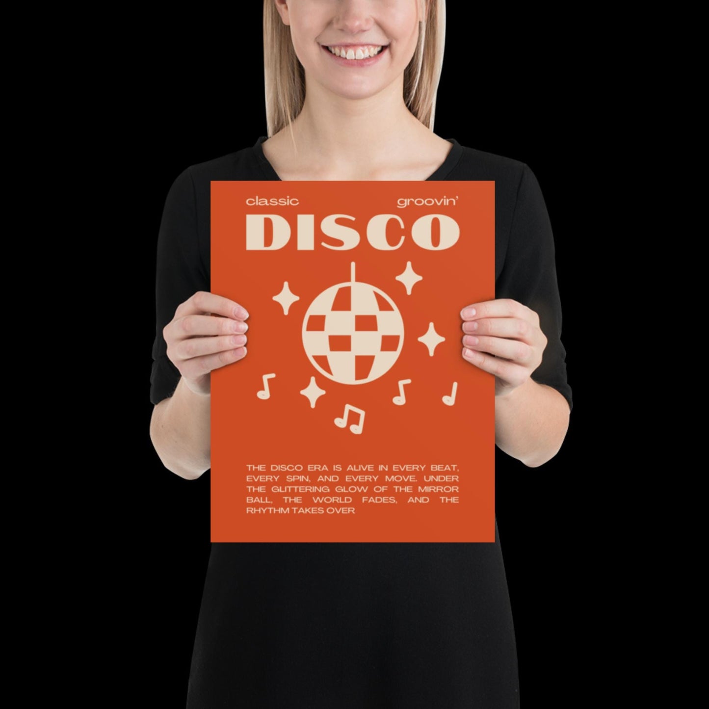 Disco Graphic Orange and Beige Monochrome Wall Print - Ibiza Colourful Funny Cute Birthday Art Gift Unique Funky House Music Poster Lyrics