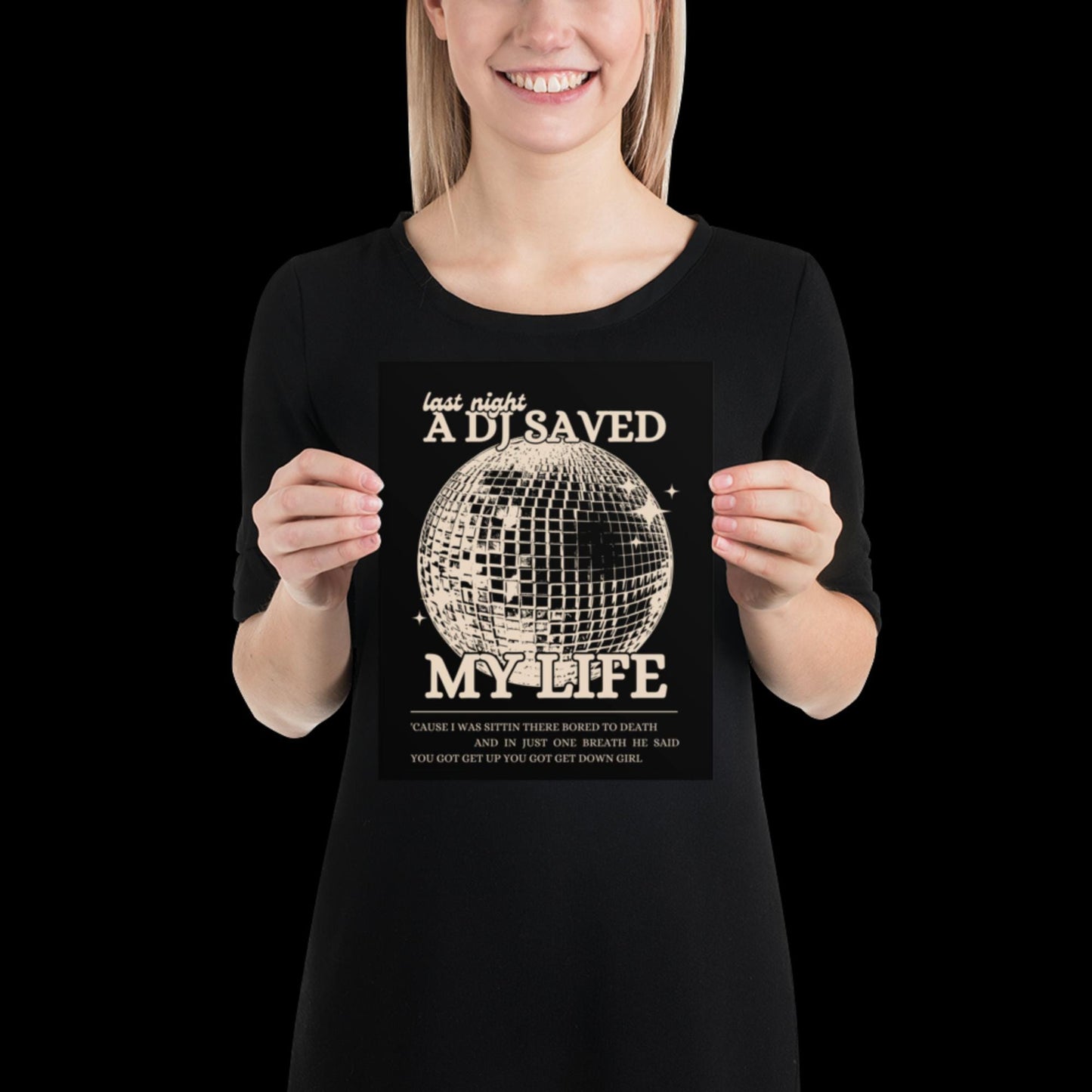 Last Night a DJ Saved My Life Black and Beige Wall Print - Ibiza Colourful Funny Cute Birthday Christmas Gift Unique Leopard Disco Ball
