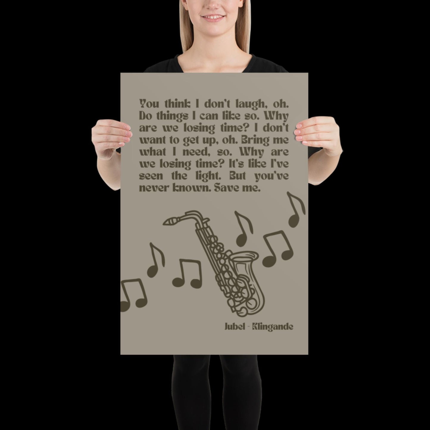 Jubel Klingande Inspired Print Silver Khaki - Song Lyric Music Poster Wall Art Typographic Lyrics Ibiza House Music Wall Decor Saxophone
