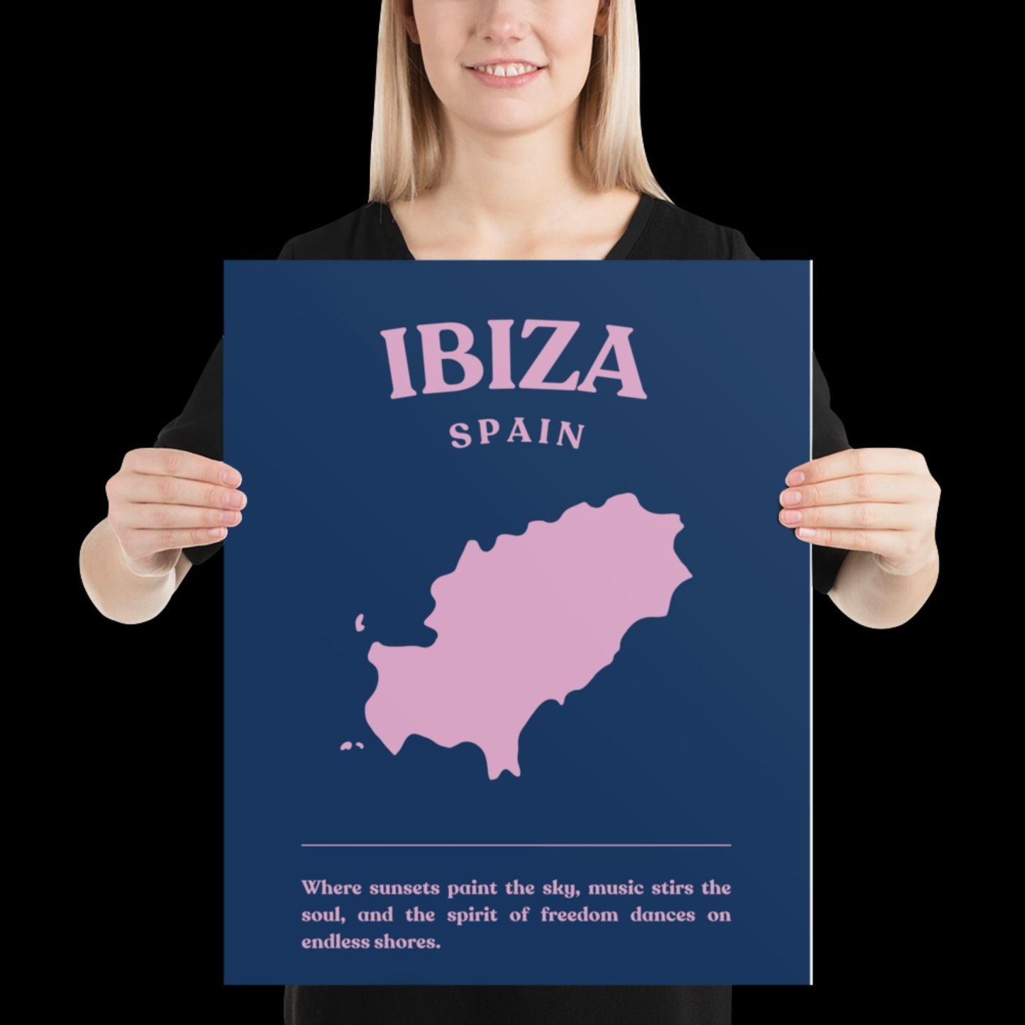 Ibiza Spain Navy Blue and Pink Wall Print - Ibiza Colourful Funny Cute Birthday Christmas Gift Unique Leopard Cocktail