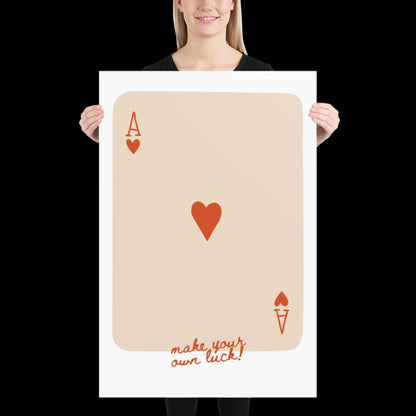 Make Your Own Luck Red and Beige Playing Card Print - Poster Wall Art Typographic Wall Decor Lyric Retro Funky Ibiza Groovy