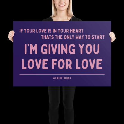 Love for Love (Luv for Luv) Robin S Lyric Print - Navy and Pink - Disco Music Poster Wall Art Retro Inspired Music Bold Typographic Quote