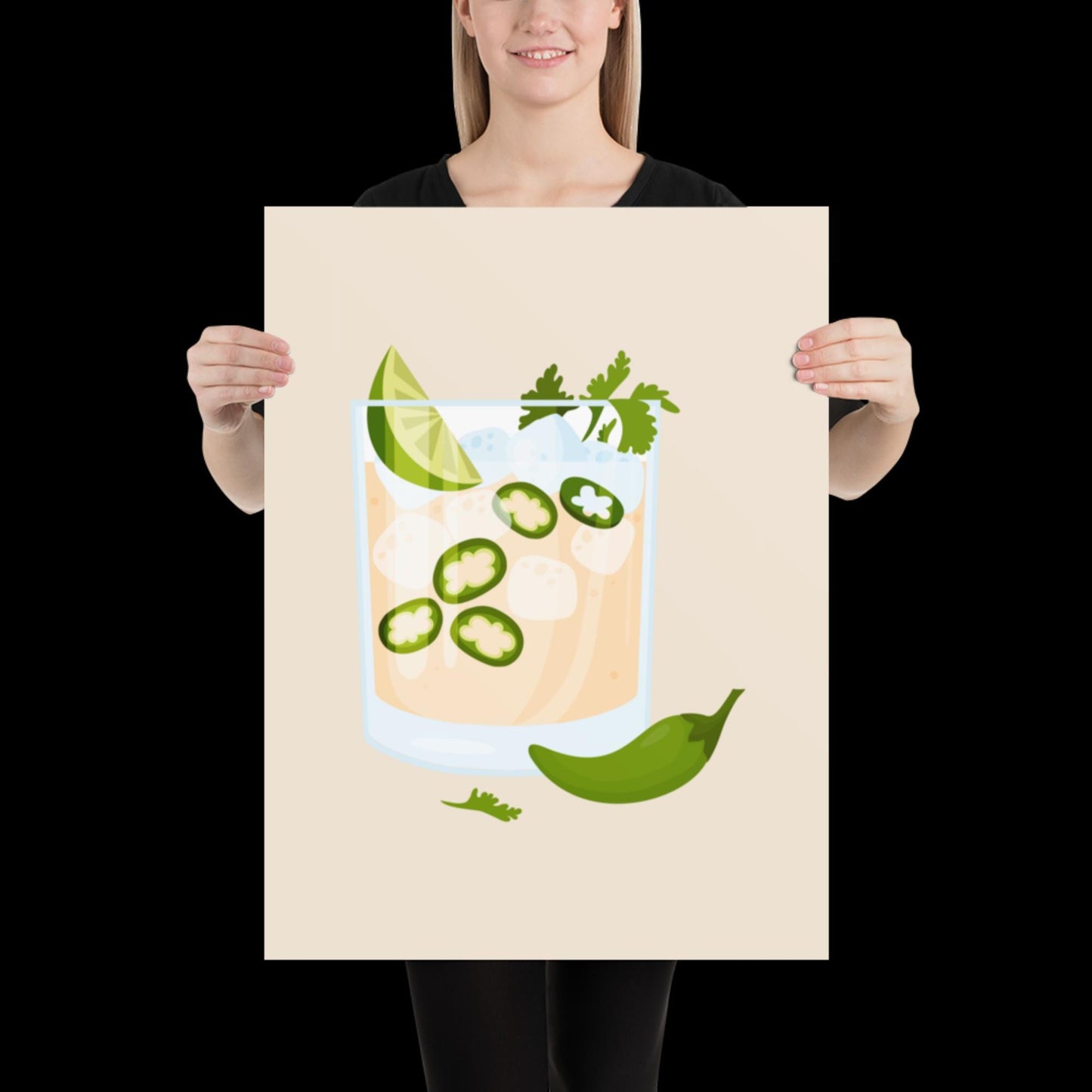 The Jalapeno Spicy Margarita Beige 001 Wall Print - Ibiza Colourful Funny Cute Birthday Christmas Gift Unique Cowboy Leopard Cocktail