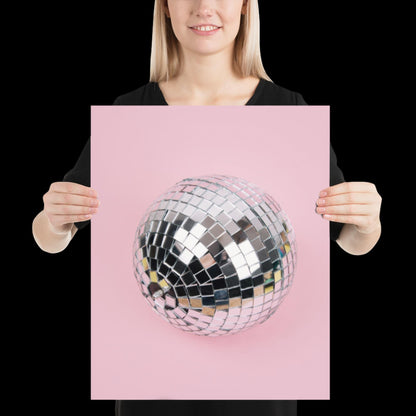 Pink Disco Ball Wall Print | Mirror Ball | Dancing | Trendy | Music Poster | Wall Art | Funky | Typographic | A1 A2 A3 | Realistic | Disco
