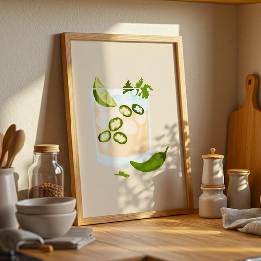The Jalapeno Spicy Margarita Beige 001 Wall Print - Ibiza Colourful Funny Cute Birthday Christmas Gift Unique Cowboy Leopard Cocktail