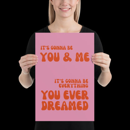 You and Me Pink Lyrics Wall Print - Ibiza Colourful Funny Cute Birthday Christmas Gift Unique Leopard Cocktail House Music