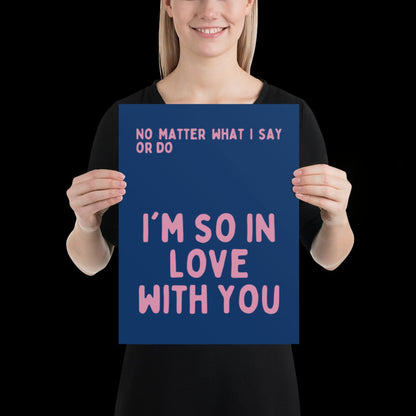 I'm So In Love With You Navy Blue and Pink Wall Print - Ibiza Colourful Funny Cute Birthday Art Gift Unique Funky House Music Poster Lyrics