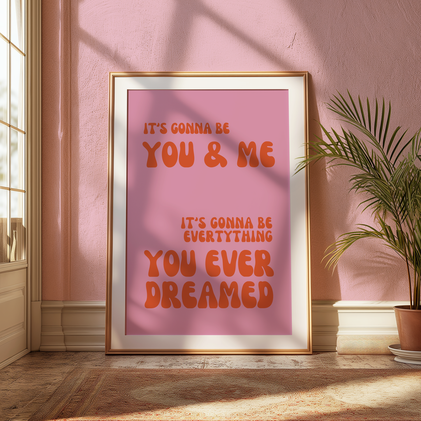 You and Me Pink Lyrics Wall Print