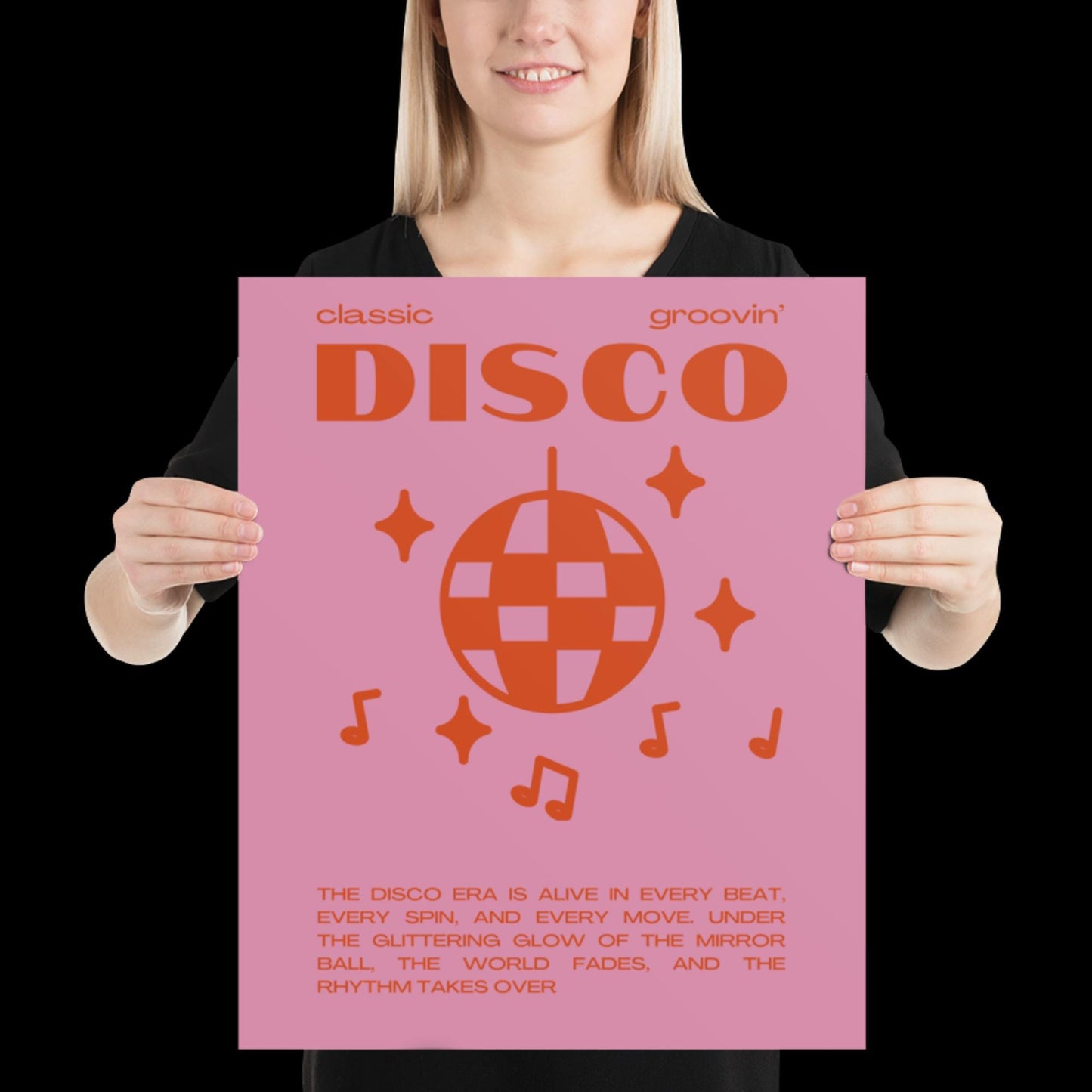 Disco Graphic Pink and Orange Monochrome Wall Print - Ibiza Colourful Funny Cute Birthday Art Gift Unique Funky House Music Poster Lyrics