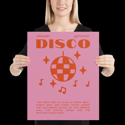 Disco Graphic Pink and Orange Monochrome Wall Print - Ibiza Colourful Funny Cute Birthday Art Gift Unique Funky House Music Poster Lyrics