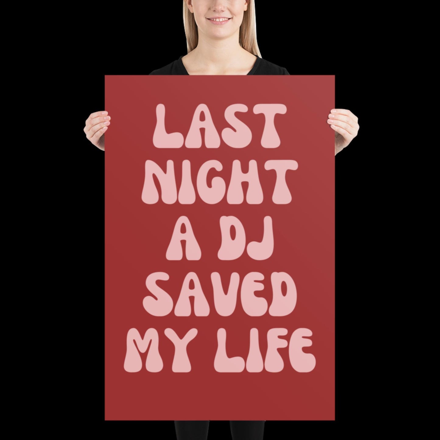 Last Night a DJ Saved My Life Lyrics 001 Red Wall Print - Ibiza Colourful Funny Cute Birthday Art Gift Unique Funky House Music Poster Disco