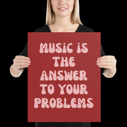 Music Is The Answer Lyrics 001 Red Wall Print - Ibiza Colourful Funny Cute Birthday Art Gift Unique Funky House Music Poster Disco