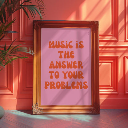 Music is The Answer Lyrics 001 Pink Wall Print -  Ibiza Colourful Funny Cute Birthday Art Gift Unique Funky House Music Poster Disco