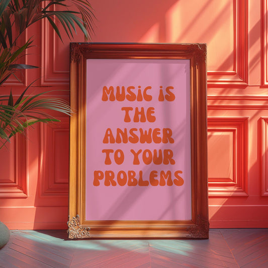 Music is The Answer Lyrics 001 Pink Wall Print -  Ibiza Colourful Funny Cute Birthday Art Gift Unique Funky House Music Poster Disco
