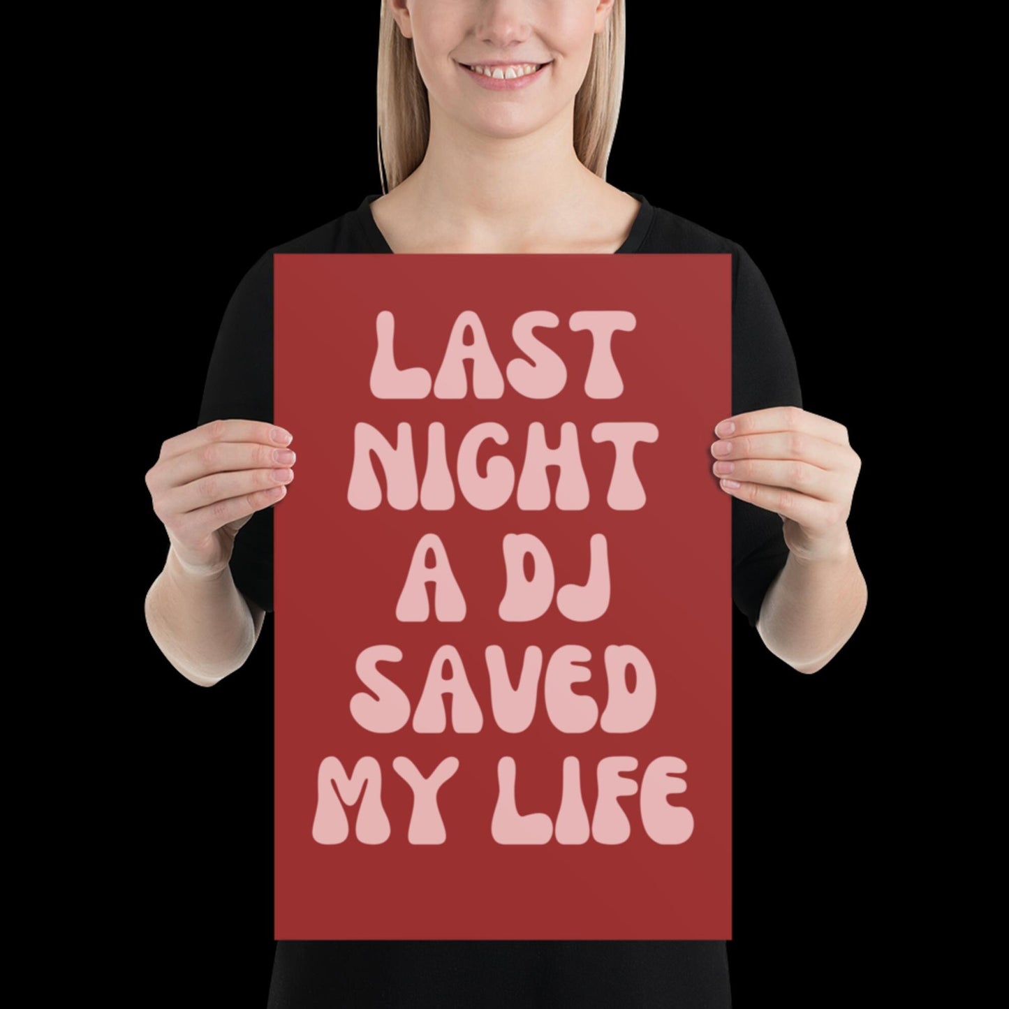 Last Night a DJ Saved My Life Lyrics 001 Red Wall Print - Ibiza Colourful Funny Cute Birthday Art Gift Unique Funky House Music Poster Disco