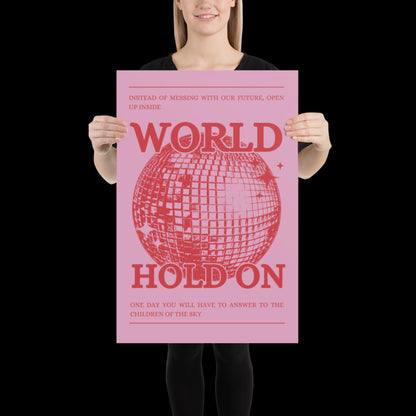 World Hold On Pink and Red Disco Ball Wall Print - Ibiza Colourful Funny Cute Birthday Christmas Gift Unique Leopard Cocktail