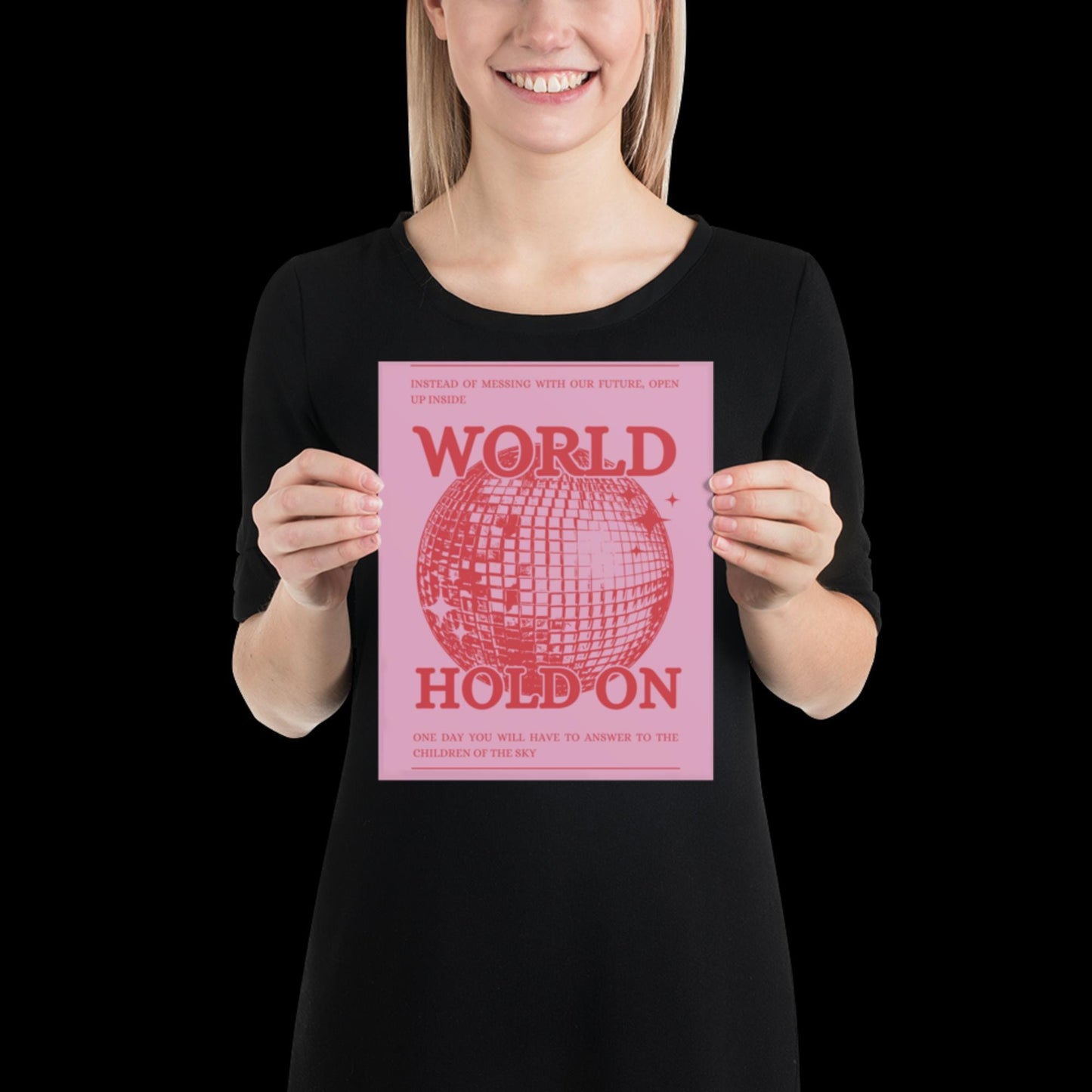 World Hold On Pink and Red Disco Ball Wall Print - Ibiza Colourful Funny Cute Birthday Christmas Gift Unique Leopard Cocktail