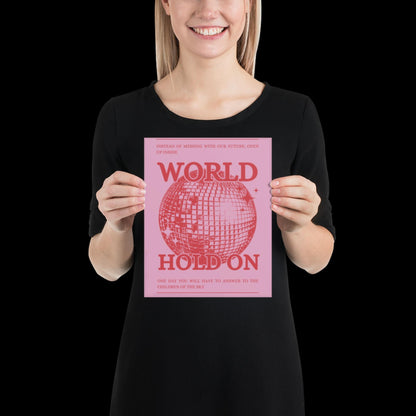 World Hold On Pink and Red Disco Ball Wall Print - Ibiza Colourful Funny Cute Birthday Christmas Gift Unique Leopard Cocktail