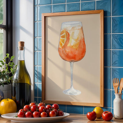 Watercolour Aperol Orange Cocktail Wall Print - Fruit Ibiza Colourful Funny Cute Birthday Christmas Gift Unique Printed Cowboy Leopard