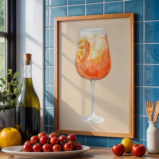Watercolour Aperol Orange Cocktail Wall Print - Fruit Ibiza Colourful Funny Cute Birthday Christmas Gift Unique Printed Cowboy Leopard
