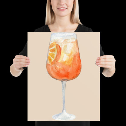 Watercolour Aperol Orange Cocktail Wall Print - Fruit Ibiza Colourful Funny Cute Birthday Christmas Gift Unique Printed Cowboy Leopard