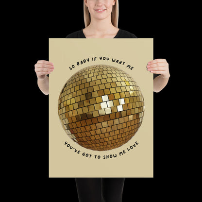 Show Me Love Gold Disco Ball Wall Print - Ibiza Colourful Funny Cute Birthday Christmas Gift Unique Leopard Cocktail