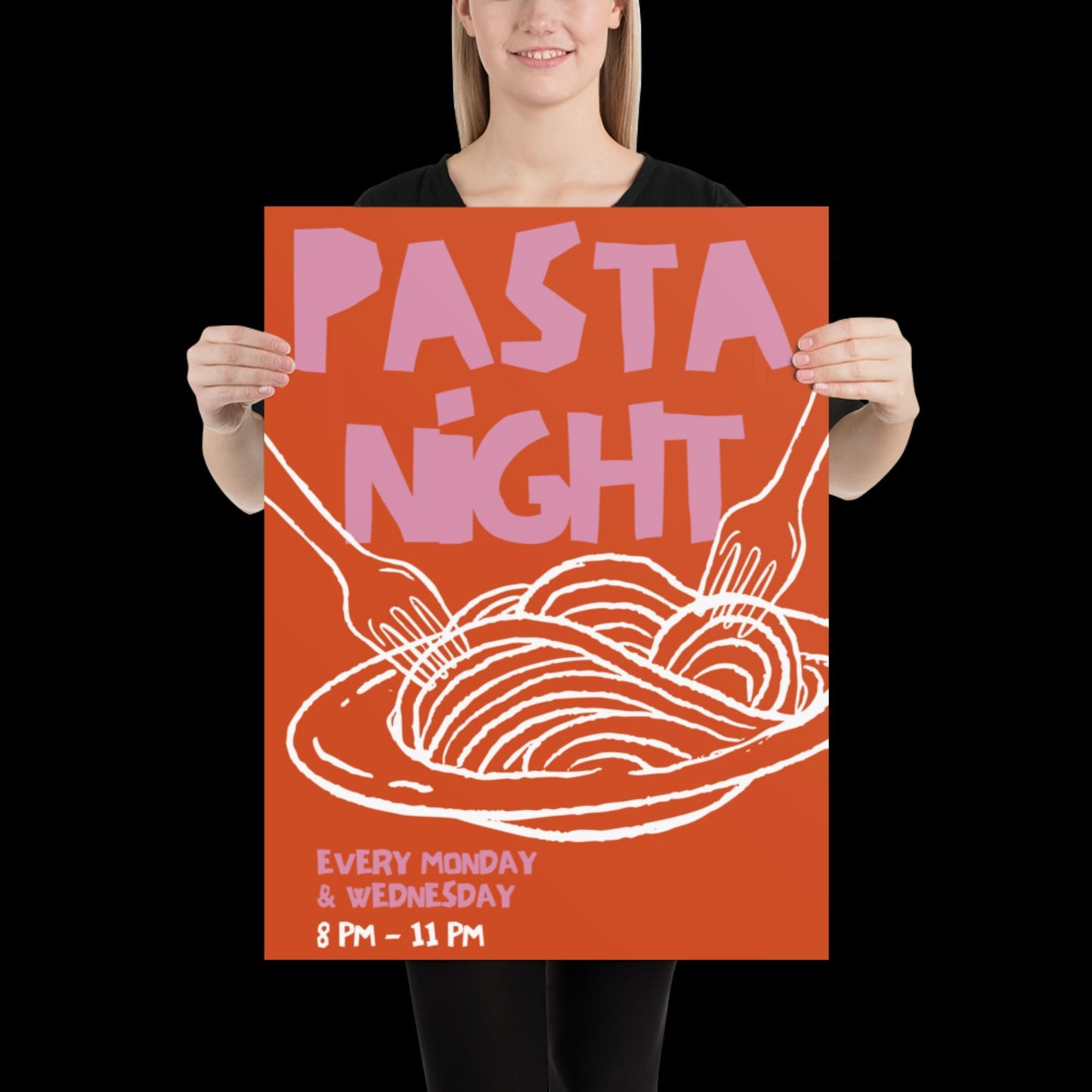 Pasta Night Wall Art Poster • Pink and Orange • Pasta Print Poster • Minimalistic Kitchen Wall Art • Aesthetic • Trendy Wall Art