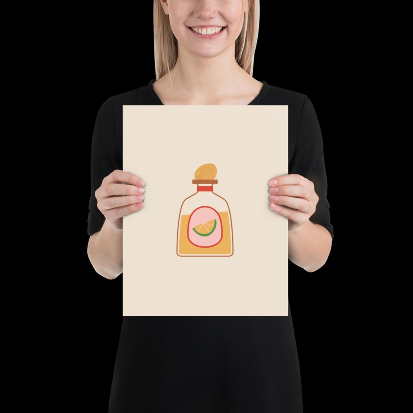 Tequila Bottle Spicy Margarita Beige Wall Print | Bar Cart Art | Cherry Print | Cocktail Alcohol Poster | A1 A2 Physical Print | Kitchen Art