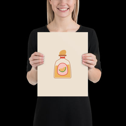 Tequila Bottle Spicy Margarita Beige Wall Print | Bar Cart Art | Cherry Print | Cocktail Alcohol Poster | A1 A2 Physical Print | Kitchen Art
