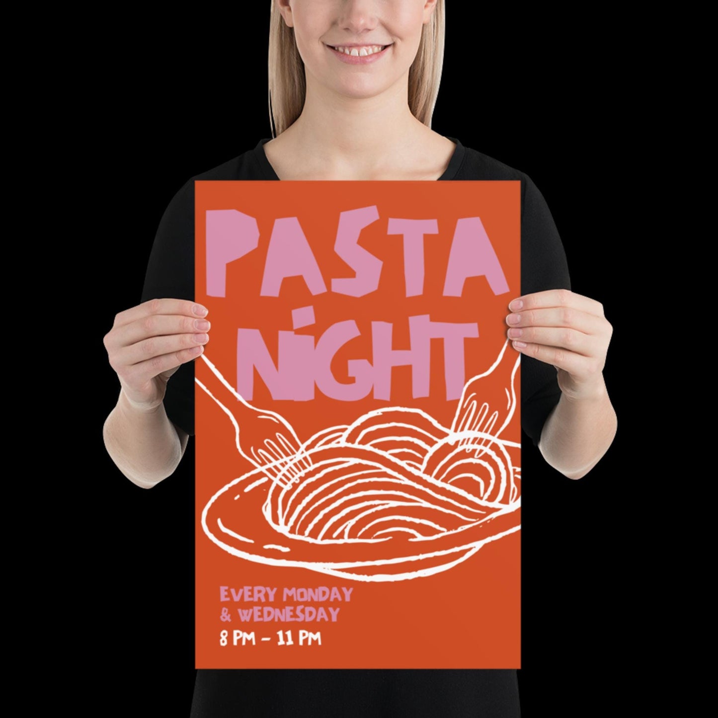 Pasta Night Wall Art Poster • Pink and Orange • Pasta Print Poster • Minimalistic Kitchen Wall Art • Aesthetic • Trendy Wall Art