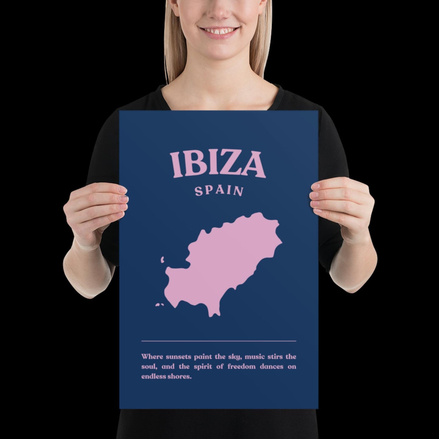 Ibiza Spain Navy Blue and Pink Wall Print - Ibiza Colourful Funny Cute Birthday Christmas Gift Unique Leopard Cocktail