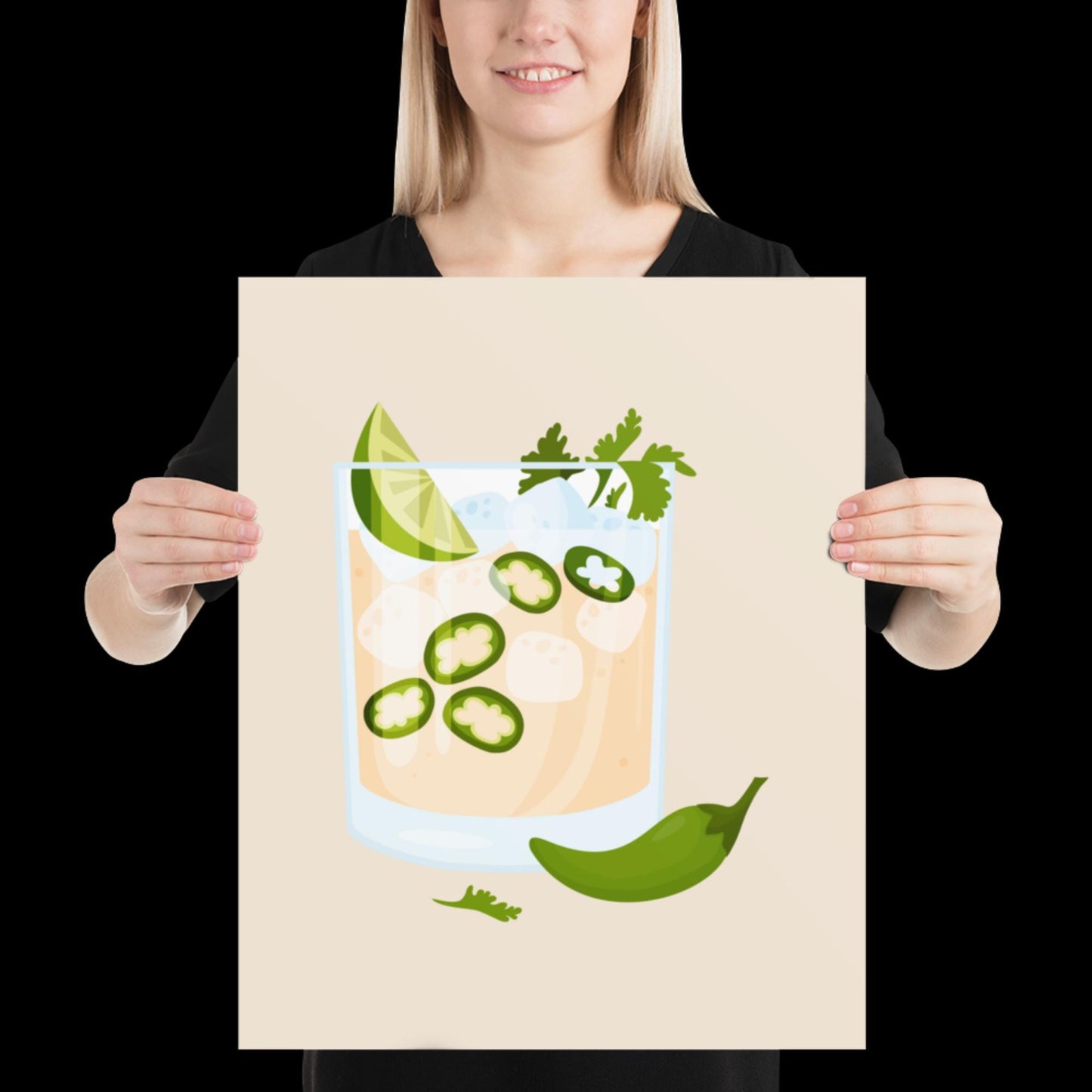 The Jalapeno Spicy Margarita Beige 001 Wall Print - Ibiza Colourful Funny Cute Birthday Christmas Gift Unique Cowboy Leopard Cocktail