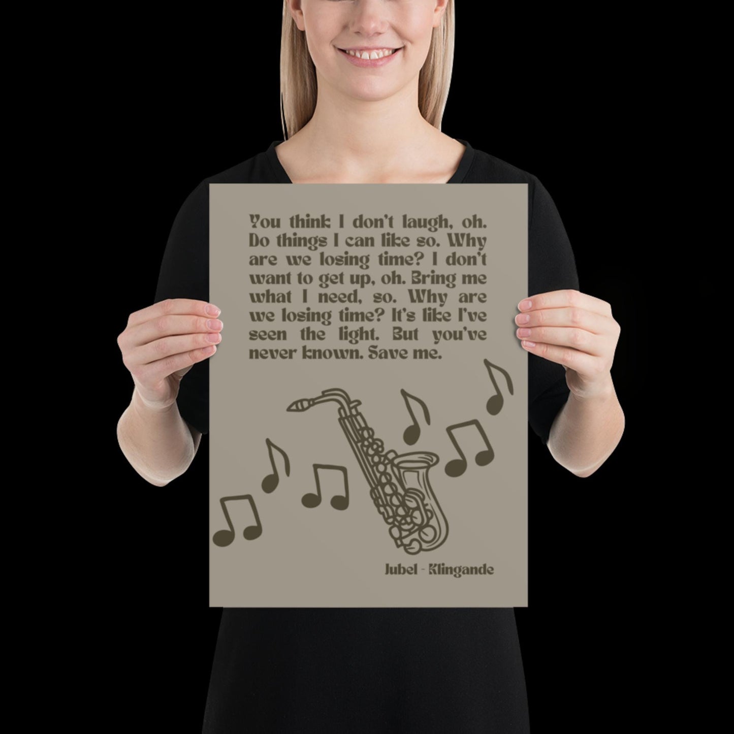 Jubel Klingande Inspired Print Silver Khaki - Song Lyric Music Poster Wall Art Typographic Lyrics Ibiza House Music Wall Decor Saxophone