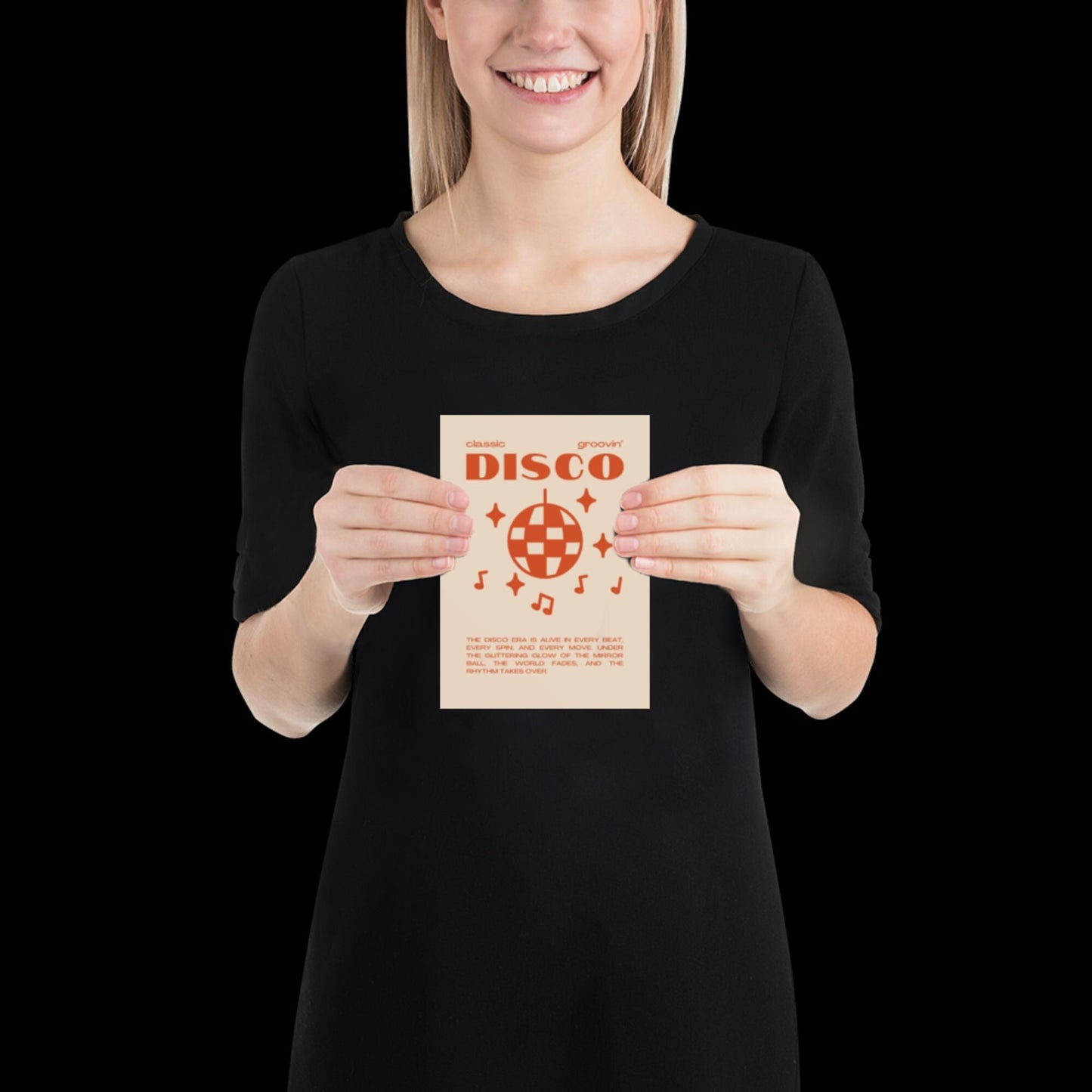Disco Graphic Orange and Beige Monochrome Wall Print - Ibiza Colourful Funny Cute Birthday Art Gift Unique Funky House Music Poster Lyrics