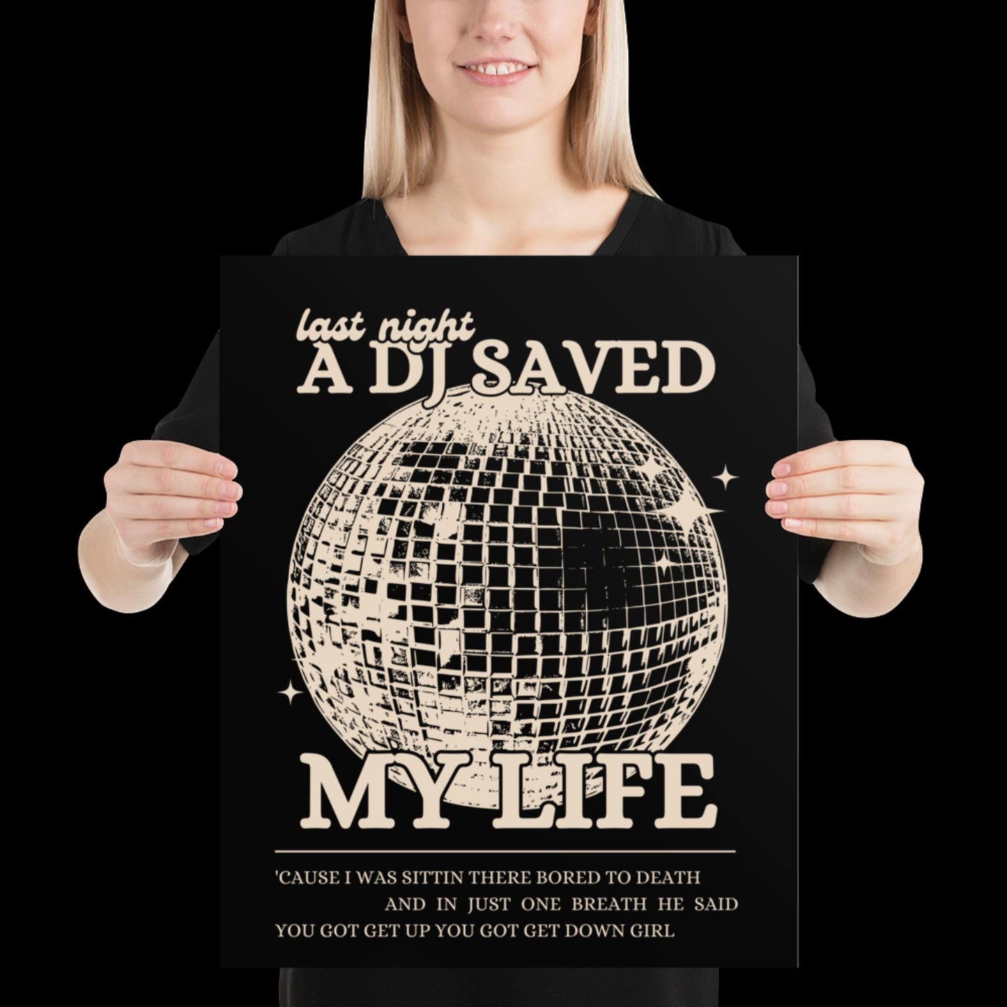 Last Night a DJ Saved My Life Black and Beige Wall Print - Ibiza Colourful Funny Cute Birthday Christmas Gift Unique Leopard Disco Ball